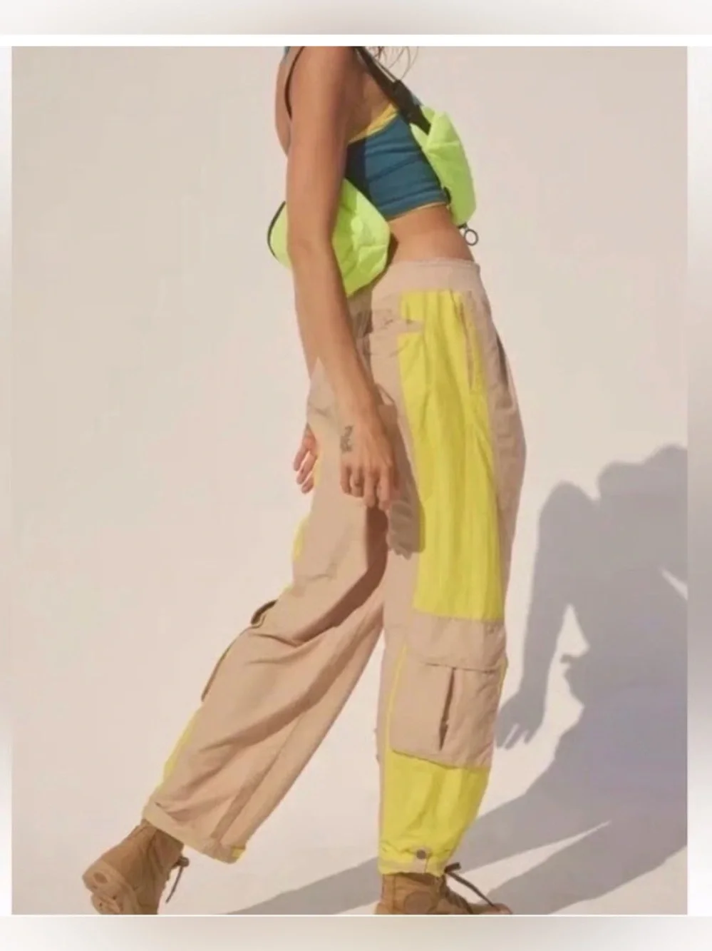 Free People Movement Mesmerize Me Colorblock Pants Small Tan Hiking Gorpcore
